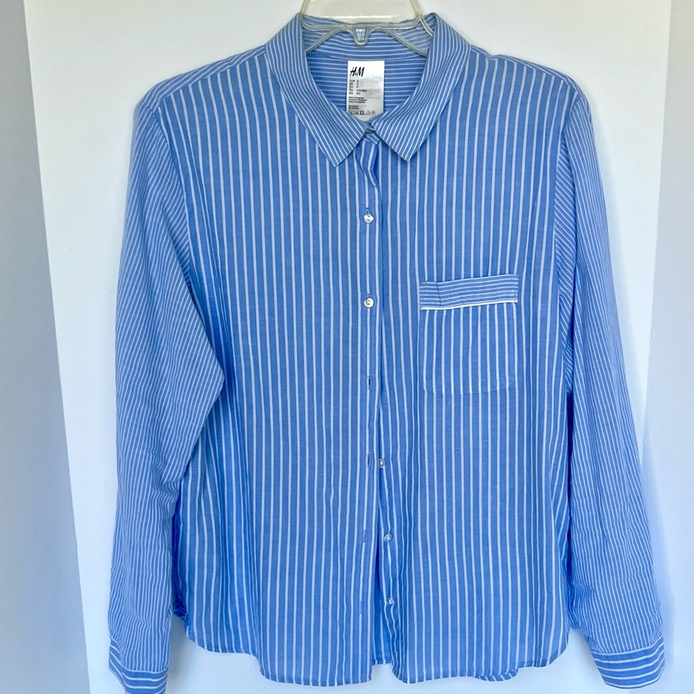 H&M Light Blue Oversized Striped Shirt